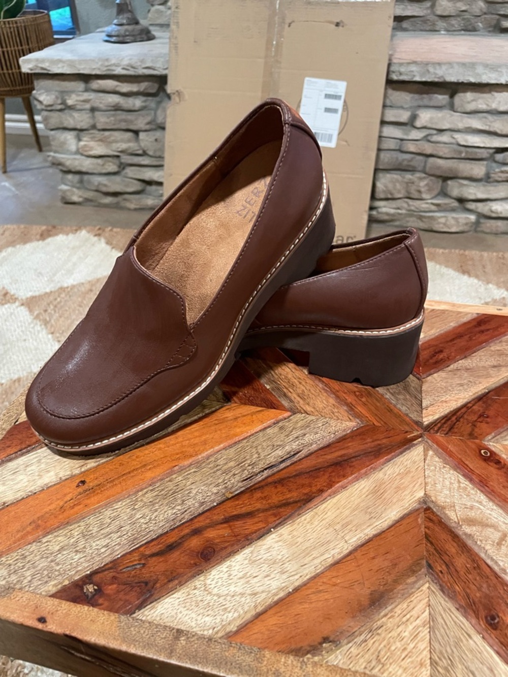 Naturalizer Brown Leather Slip-On Heel Loafer